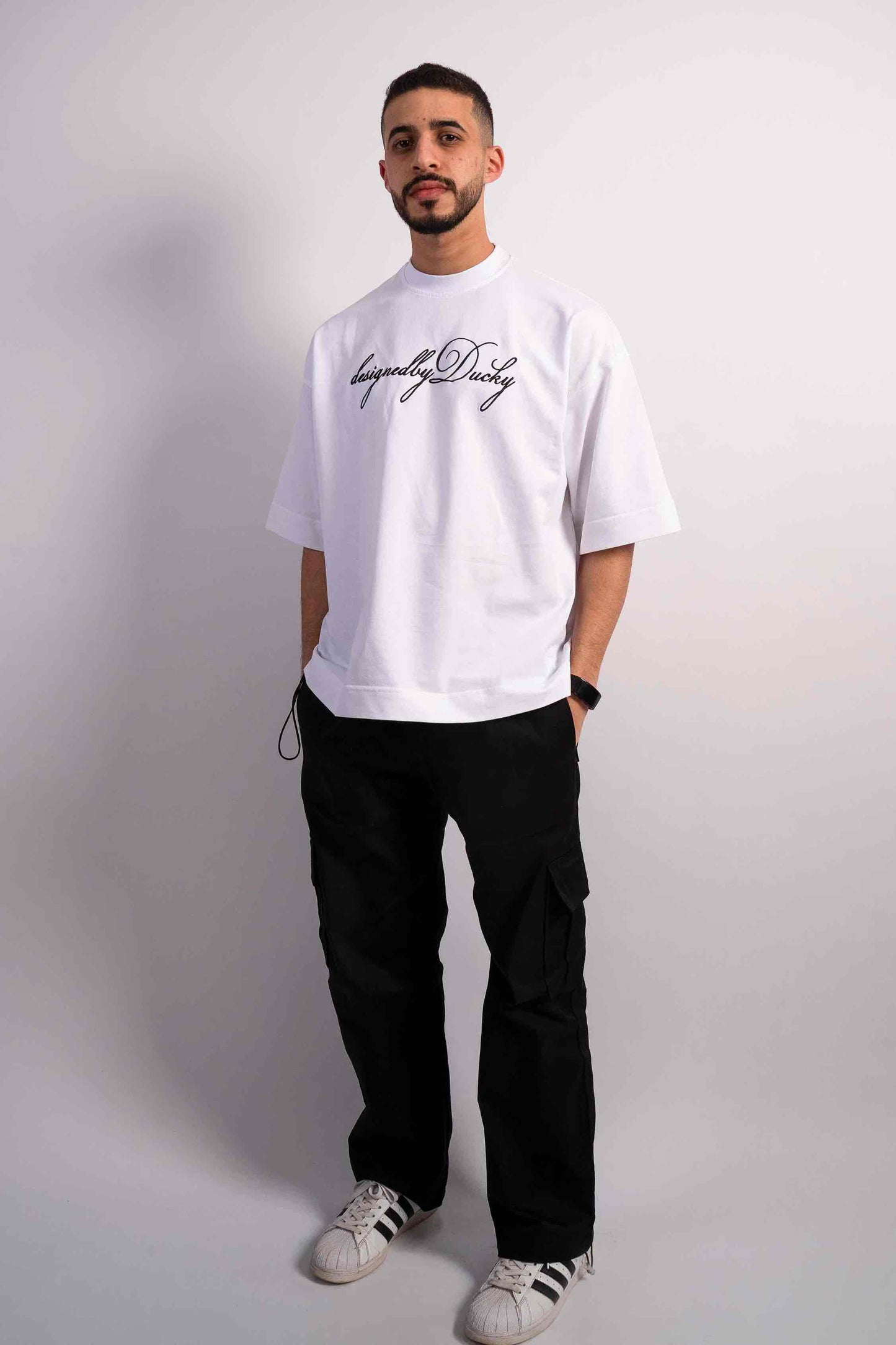 elegantly embroidered, but White