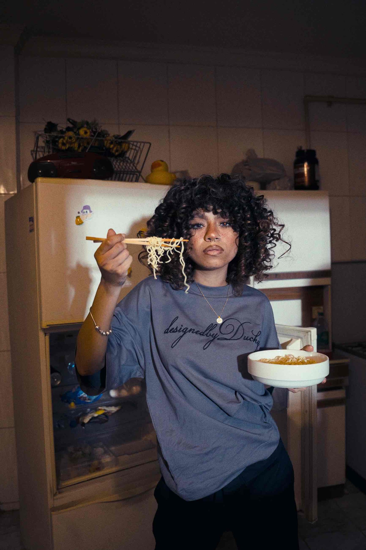 elegantly embroidered, but Charcoal