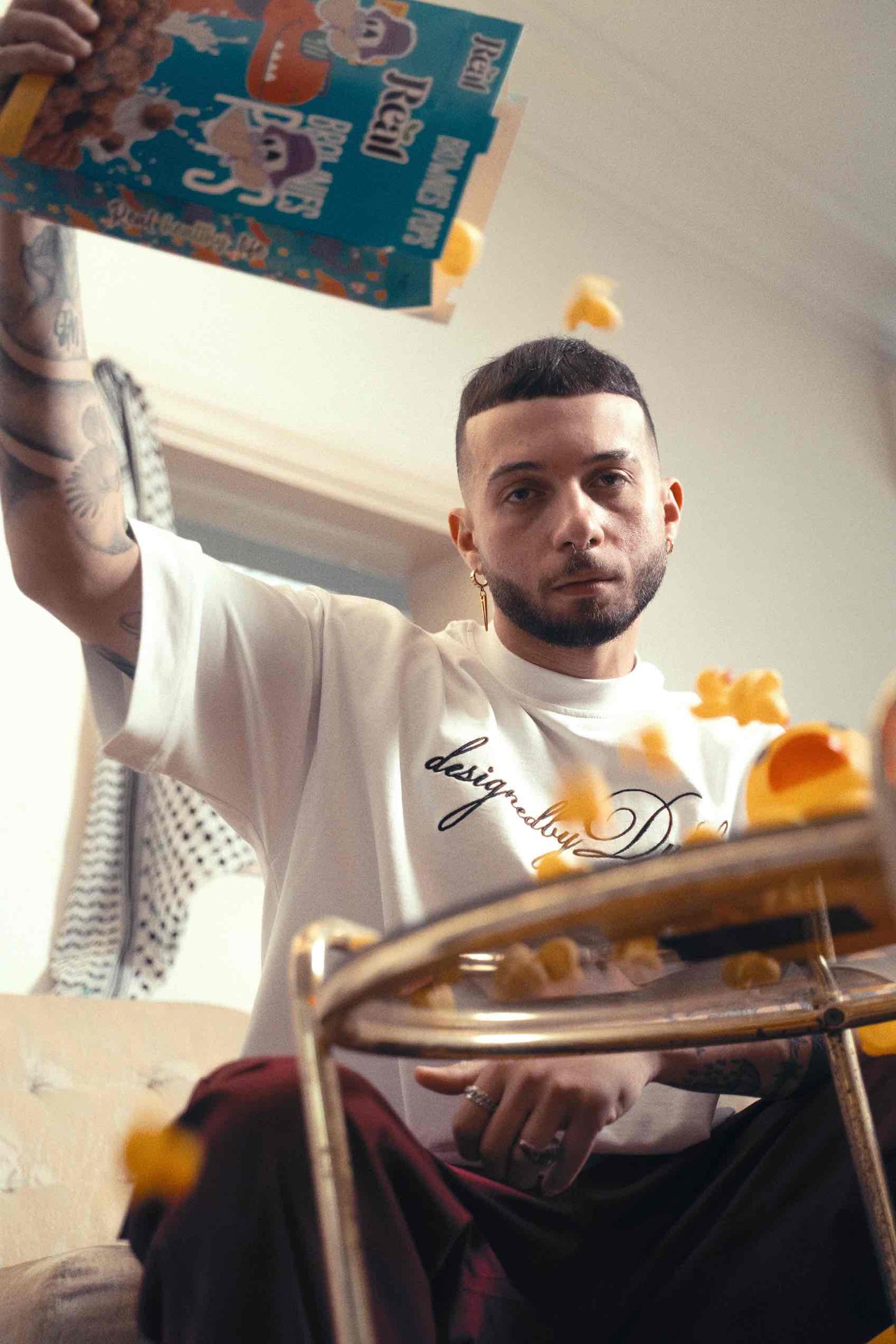 elegantly embroidered, but White