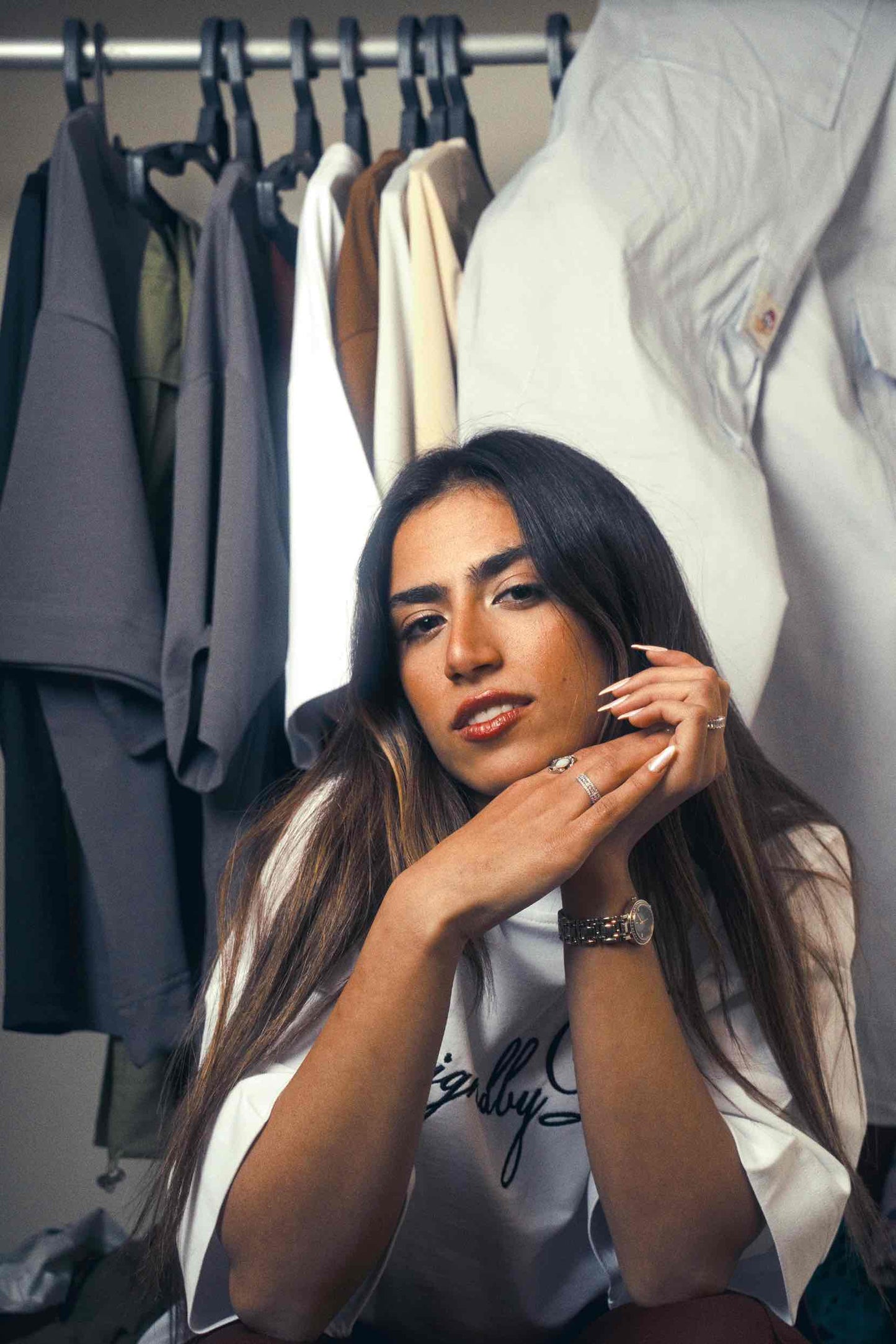 elegantly embroidered, but White